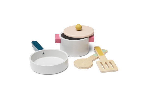 Micki Wooden Pots & Pans Set Kids Children Fun Play Kitchen Pretend Toys 3y+