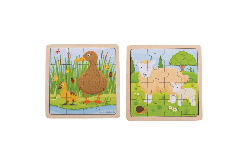 2x 16pc Bigjigs Toys 18cm Duck Duckling & Sheep Lamb Puzzle Wooden Toy Combo 2y+