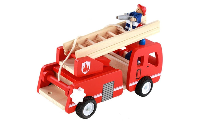 Fire Truck Wooden 3 Years + With Ladder And Firemen Engine Red Wooden Toys