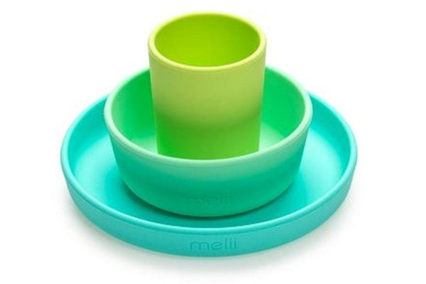 Melii: 3 Piece Silicone Feeding Set - Mint + Blue + Lime