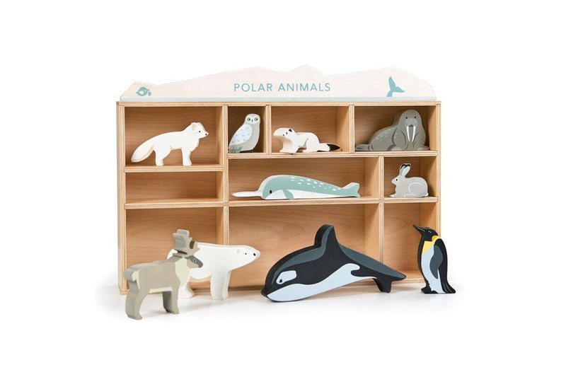 10pc Tender Leaf Toys 40cm Polar Animal Wooden Toy Set w Display Shelf Kids 3y+