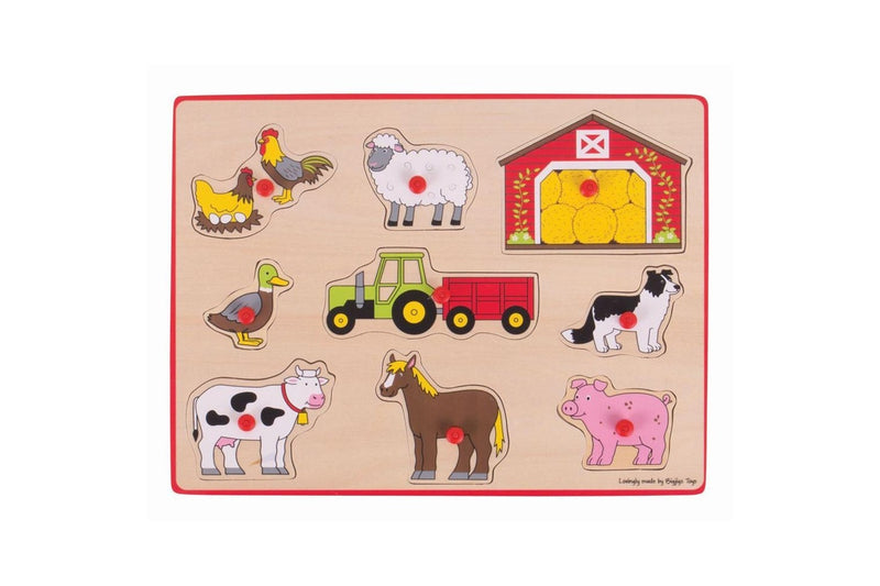 9pc Bigjigs Toys 30cm Lift Out Puzzle Farm Kids Children Wooden Sensory Toy 3y+