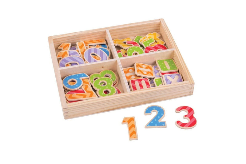 56pc Bigjigs Toys Wooden 22.5cm Magnetic Numbers w Tray Kids Educational Toy 3+