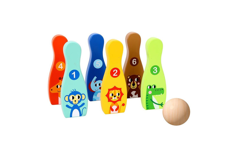 7pc Tooky Toy Kids Children Wooden Educational Bowling Game Jungle Animals 3y+