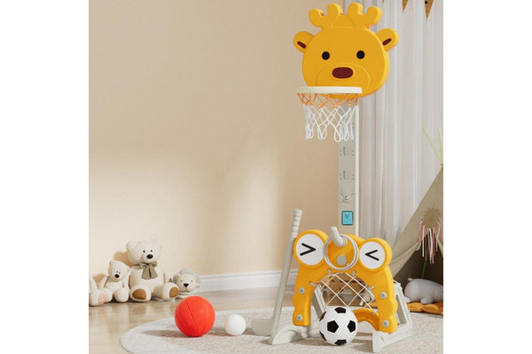 Keezi Kids Basketball Hoop Stand Adjustable 5-in-1 Sports Center Toys Set Yellow