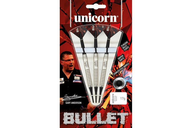 Unicorn Bullet Gary Anderson Stainless Steel Darts (Pack Of 3) (Silver) (22g)