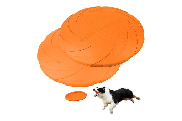 PETSWOL Soft Rubber Dog Frisbee - Orange (2 Pack)