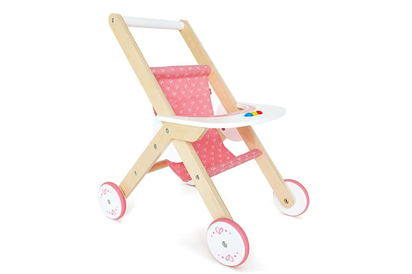 Hape Dolls Stroller Pram Kids Toddler 3y+ Play Parent Pretend Wooden Toy Pink