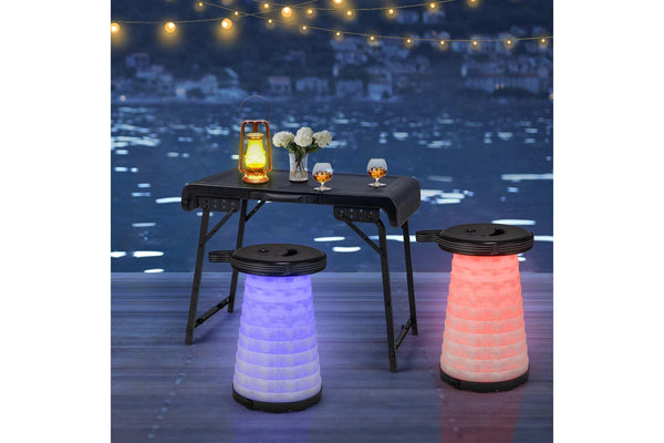 Costway 3pcs Camping Table Stool Set Picnic LED Telescopic Stools Outdoor Activity Seats Fishing Hiking Traveling