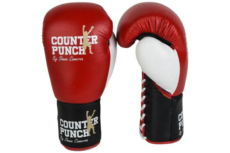 Counterpunch Premium Leather Pro Lace-Up Gloves - Red - 10oz