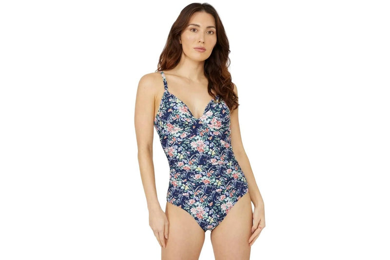 Debenhams Womens/Ladies Floral Twisted One Piece Swimsuit (Navy) (8 UK)