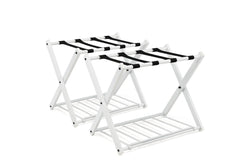 Costway 2PC Folding Iron Luggage Carrier Suitcase Stand w/Shelf Bag Storage Motel Hotels White