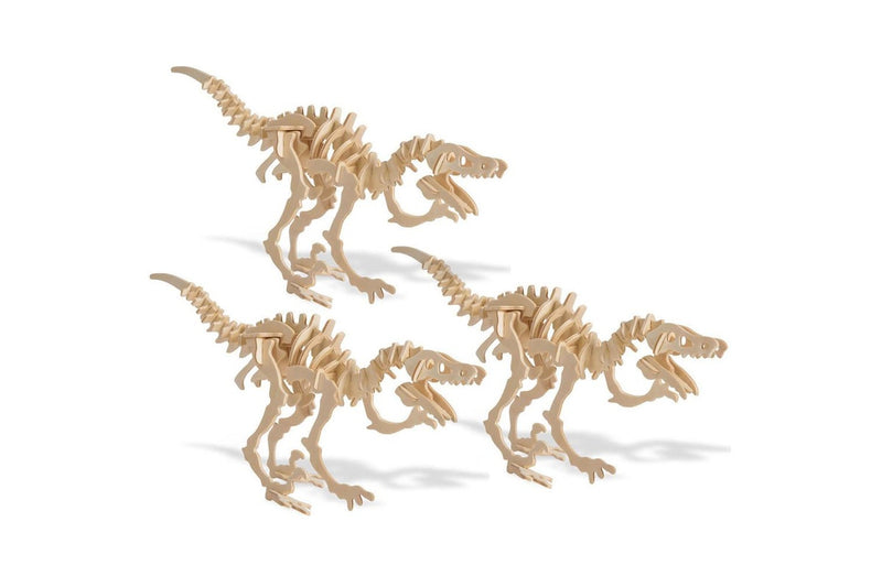 3x Heebie Jeebies Wood Velociraptor Kit Dino Kids Building Toy 32cm Small 6y+