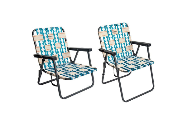 2pc Quest Cocomo 62cm Low and 79cm Mid Foldable Beach Chair w Armrests Set