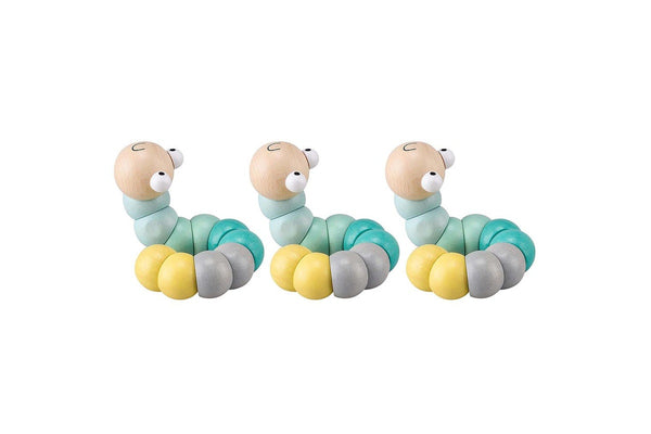 3PK Kaper Kidz Calm & Breezy Wooden Jointed Worm Olive Children's Play Toy 10m+