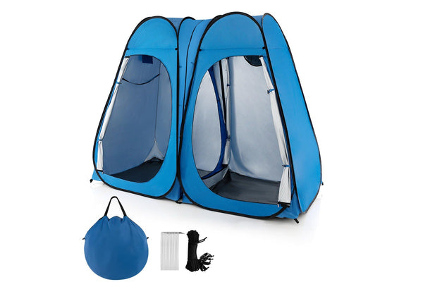 Costway 2-Room Pop Up Shower Tent Outdoor Camping Portable Change Room Privacy Shelter w/Carrying Bag Blue