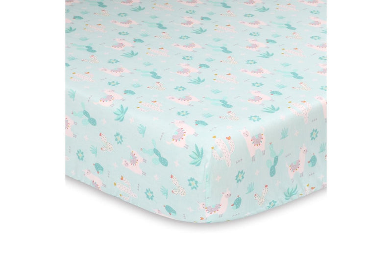 The Peanutshell Little Llama Cotton Fitted Sheet 135cm Bedding Allover Print