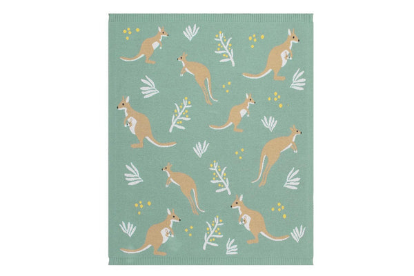 Living Textiles Australiana 85cm Cotton Baby Blanket Comforter Kangaroo Green