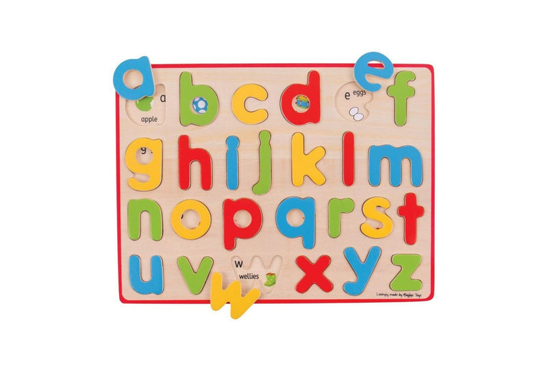 26pc Bigjigs Toys Wooden Inset Puzzle Lowercase Alphabet Kids Learning Toy 3+