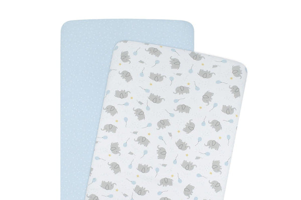 2pc Living Textiles Baby Cotton Jersey Bassinet Fitted Sheet Mason Elephant