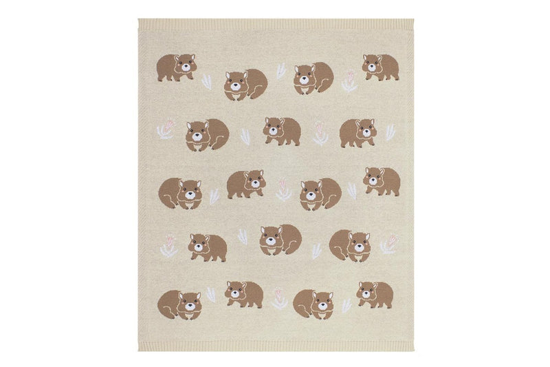 Living Textiles Australiana 85cm Cotton Baby Blanket Comforter Wombat Beige