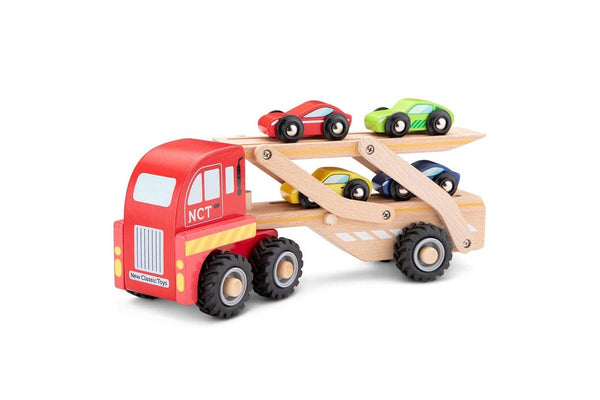 New Classic Toys 27cm Car Transporter w 4 Vehicles Kids Wooden Fun Toy 12m+