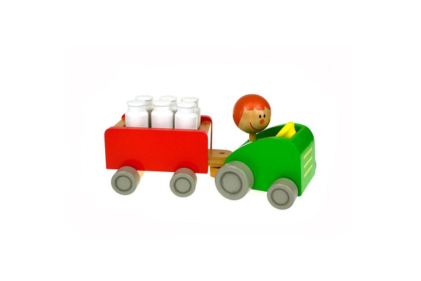 Kaper Kidz Milk Bottle Tractor & Bowling 24cm Wooden Non-Toxic Toy Set Kids 18m+