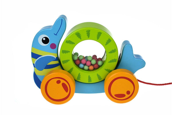 Tooky Toys Pull Along Rolling Dolphin With Beads Children's Toddler's Toy 12m+