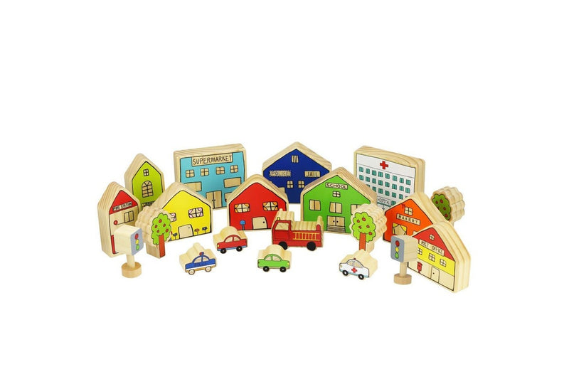 20pc Freckled Farm The Busy Village Kids Wooden Toy Interactive Fun Play 18m+