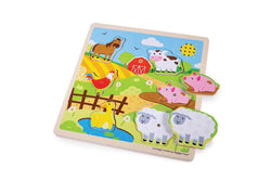 6pc Bigjigs Toys 22cm Farm Sound Animal Puzzle Kids Wooden Sensory Toy 12m+