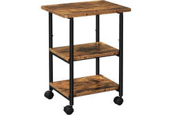 VASAGLE 3-Tier Machine Cart with Wheels and Adjustable Table Top Rustic Brown and Black