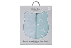 2PK Bubba Blue 40x80cm Nordic Bassinet Jersey Fitted Sheet 0-12m Dusty Sky Mint