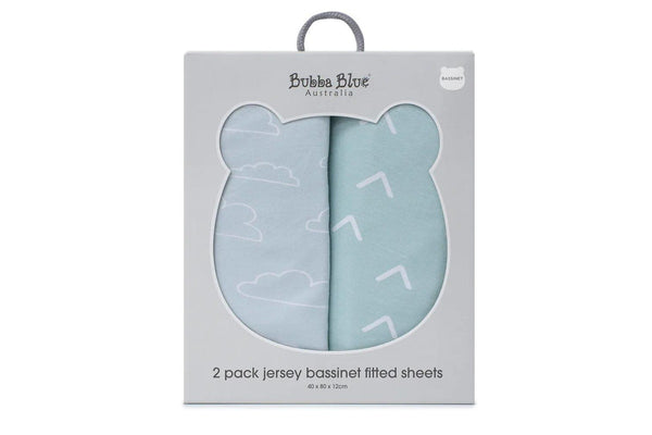 2PK Bubba Blue 40x80cm Nordic Bassinet Jersey Fitted Sheet 0-12m Dusty Sky Mint