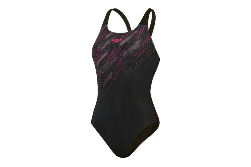 Speedo Womens/Ladies Hyperboom Placement Muscleback One Piece Swimsuit (Black/Pink) (34 in)