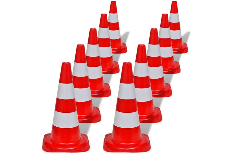 10 Reflective Traffic Cones Red And White 50 Cm Safety Cones Posts Barriers