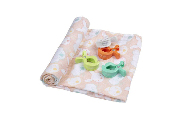 Playgro Fauna Friends Muslin Swaddle and Pram Clips Stroller Accessory 0m+