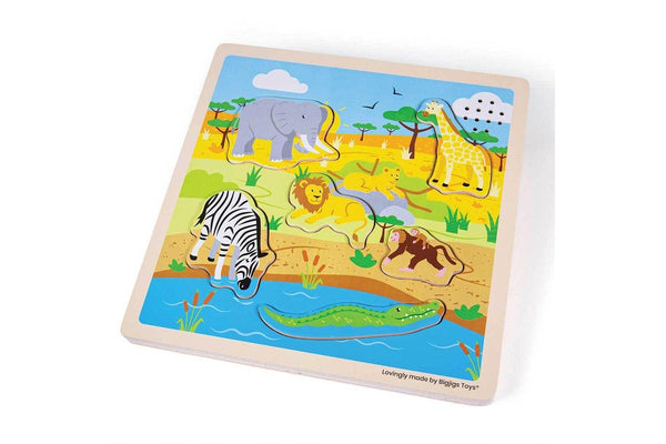 6pc Bigjigs Toys 22cm Safari Sound Jigsaw Puzzle Kids Wooden Sensory Toy12m+