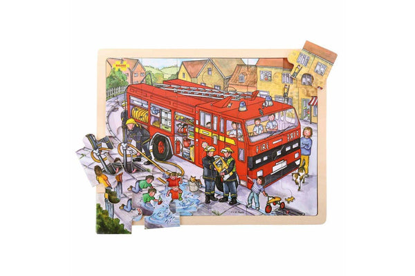 24pc Bigjigs Toys 43cm Large Tray Puzzle Fire Engine Kids Fun Wooden Toy 3y+