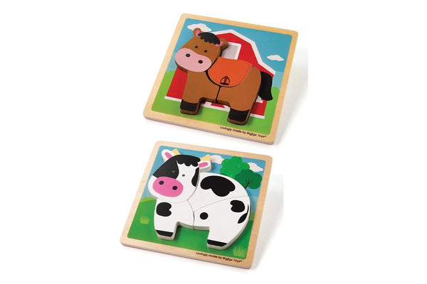 2x 4pc Bigjigs Toys 15cm Cow & Horse Lift Out Kids Puzzle Wooden Toy Combo 10m+