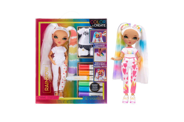 Rainbow High DIY Color & Create Green Eyes Fashion Colouring Doll w Markers 4+