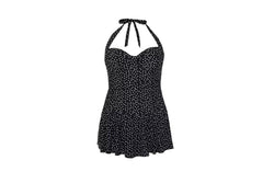 Gorgeous Womens/Ladies Spotted Skirted One Piece Swimsuit (Monochrome) (34F)