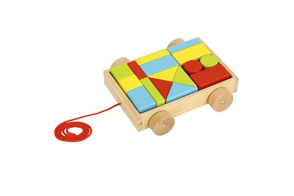 Tooky Toy SM Pull-A-L Cart w Wooden Blocks Kids Children Play Educational 12m+