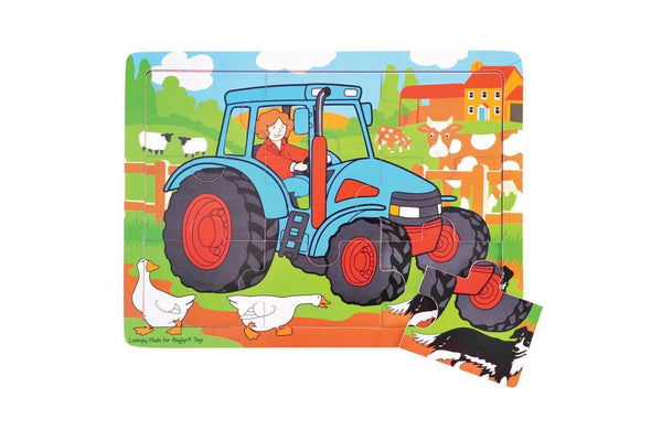 9pc Bigjigs Toys 30cm Medium Tray Puzzle Tractor Kids Children Wooden Toy 2y+