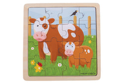 16pc Bigjigs Toys 18cm Cow & Calf Jigsaw Puzzle Kids Children Wooden Toy 2y+