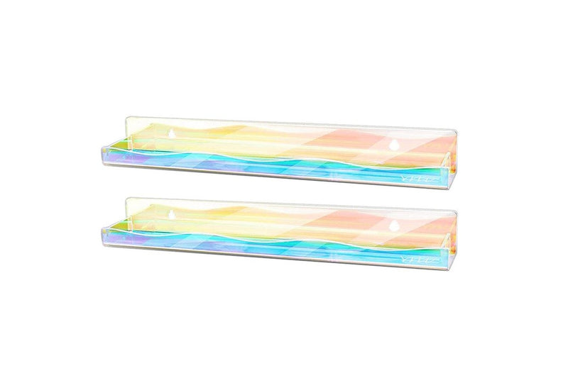 2Pcs Iridescent Wall Mounted Shelf Clear Rainbow Nail Polish Storage Rack Acrylic Organizer Display Holder