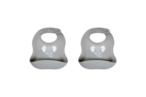 2x Splosh Baby Elephant Silicone Feeding Bib Adjustable Food Catcher 24cm GRY 0+