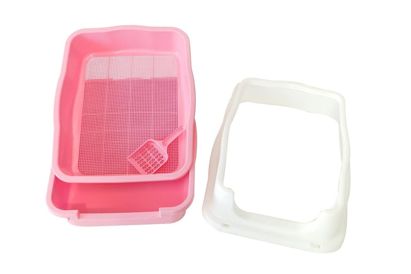 YES4PETS Large Deep Cat Kitty Litter Tray High Wall Pet Toilet Grid Tray With Scoop Pink