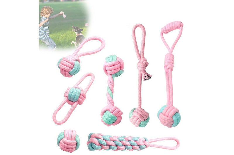 Zoomies 7 Pack Puppy Rope Toy Set - Pink & Blue