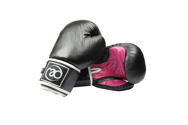 Boxing Mad Womens/Ladies Pro Leather Sparring Gloves (Black/Hot Pink) (8oz)