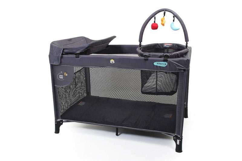 The Vee Bee Sierra 120cm Portacot Baby Crib Sleeper w Bassinet Toybar Charcoal